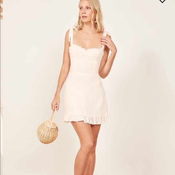 Reformation Elegant Cream Mini Dress Ruffles Bridal Spring Feminine Minimalist - Picture 10 of 10